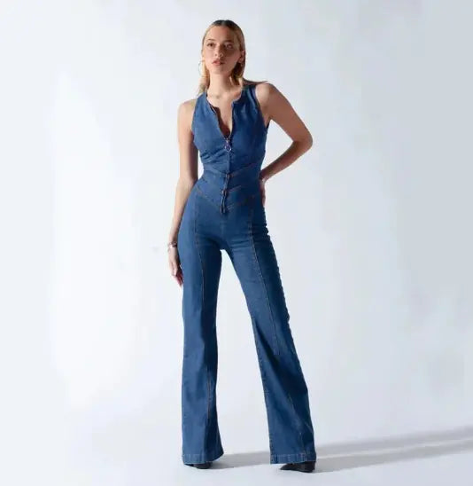 Heart-Shape Backless Denim Jumpsuit